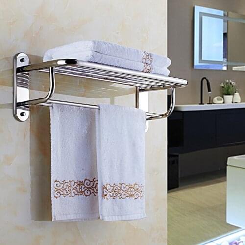 Bathroom Towel Racks 304 Stainless Steel Nail Punched Bath Towel Holder Wall Mounted Bath Hardware Bathroom Accessories 50-60cm