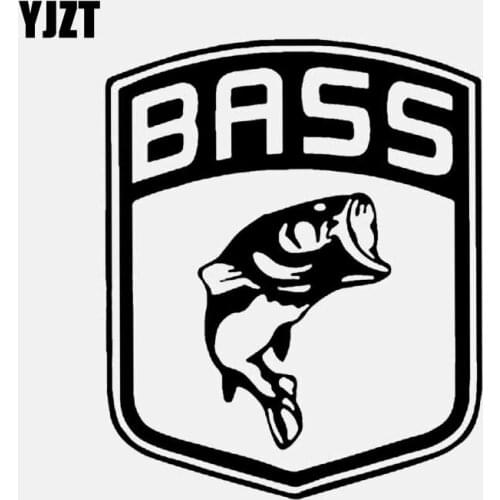 YJZT 12.2CM*14.9CM Fishing Decal Largemouth Bass Fish Shield Car Window Vinyl Car Sticker Black/Silver C24-0544