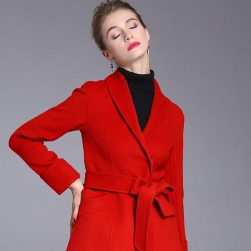 Womens winter overcoats red Double-sided wool cashmere outwear casual 2019 autumn plus size ladies fashion long free ship