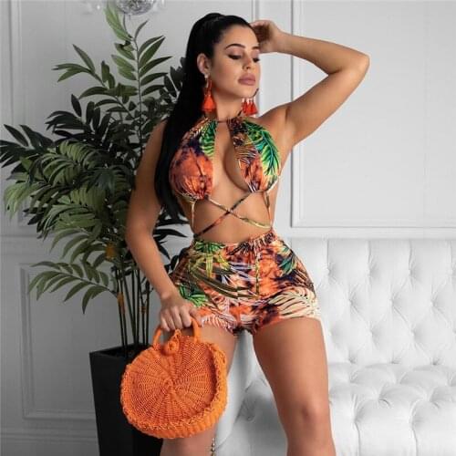 Women Criss Cross High Waist Swimsuit Floral Printing Bright Color Trunk Bottom Swimwear Bikini Biquini Bathing Suit