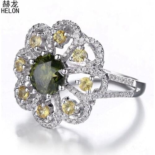 100% Genuine Chrome Diopside & Citrine Pave Diamonds Sterling Silver 925 Flower Elegant Ring Engagemen Women Trendy Jewelry Ring
