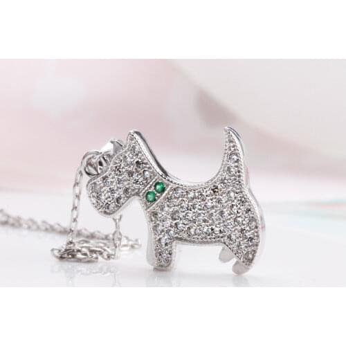 Buyee 925 Sterling Silver Necklace Women Lively Lovable Puppy and Shiny Zircon Dog Pendant Necklace for Women Fashion Jewelry