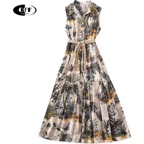 Aesthetic Designer Runway Midi-long Tank Dresses Womens clothes vintage printed plus size beach chic lady dress femme robe boho