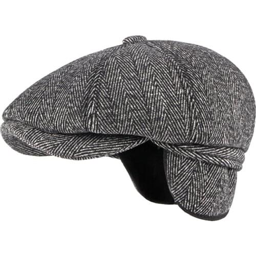 Fibonacci Winter Caps For Men Middle Aged Berets Retro Wool Blend Flatcap Hats Adult Cabbie Ivy Flat Cap Keep Warm Newsboy Hat