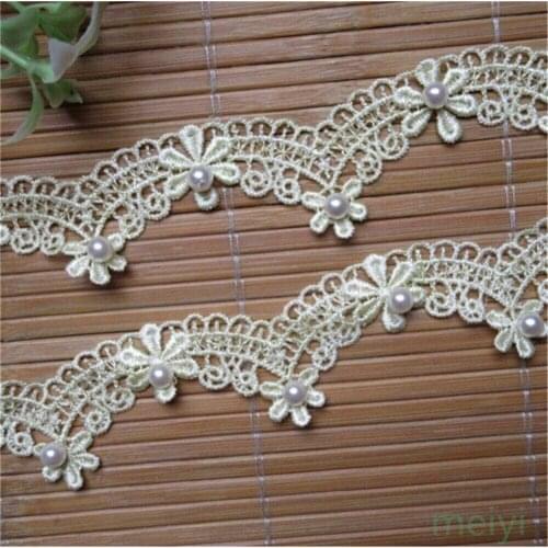 1 feet Width 2.5cm Polyester Pearl Flower Lace Edge Trim Ribbon Embroidered Applique Sewing Craft Crochet Wedding Dress Clothes