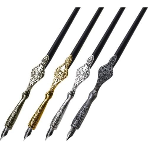 YYDS 1PC Metal Carved Craft Script Antique Dip Pen Oblique Calligraphy Pen Holder