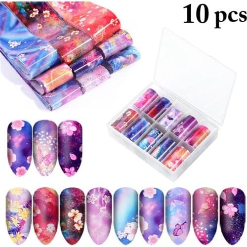 10 Rolls Kapmore Nail Foil Starry Sky Nail Art Foil Floral Nail Transfer Sticker Colorful Nail Art Tips Manicure Decoration