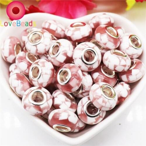 10 Pieces Set Pink Color Large Hole European Spacer Beads for Jewelry Crafts Fit Pandora Bracelet Women Girls DIY Making Gift