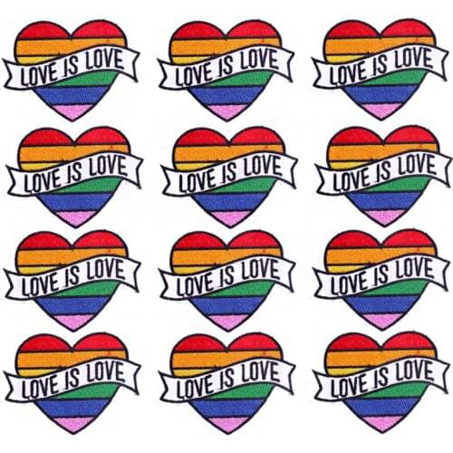Prajna 10PCS Cartoon Rainbow Heart Patches Iron On Patches Stripes On Clothes Jacket Applique Embroidered Wholesale Patches DIY