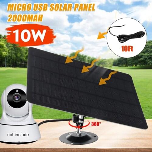 10W 5V Micro USB Solar Panel 2000mAh 360-degree Rotation Waterproof Wall Mounted Monocrystal Silicon Solar Plate for USB Camera