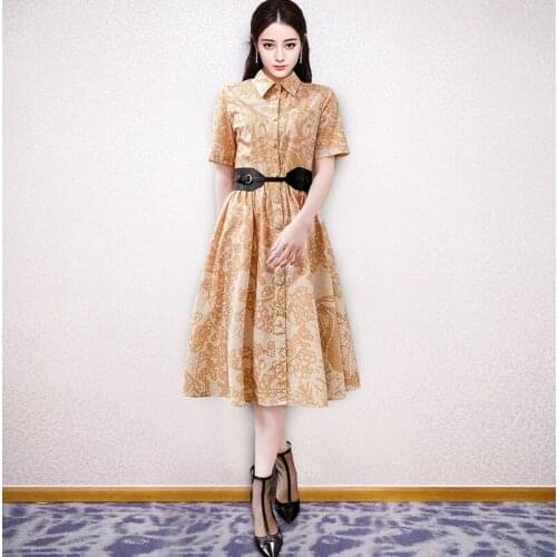 100% cotton women new dress with belt 2021 design women black animal printed dress khaki women dress