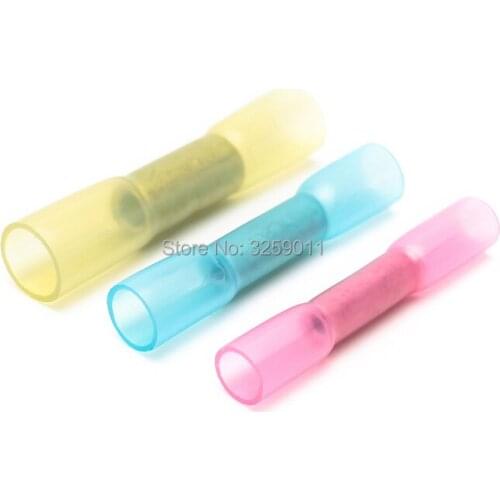 100PCS Insulated Heat Shrink Butt Connectors Wire electrical 10-22 AWG Assortment Kit pink blue yellow