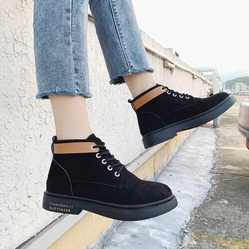 2020 Fashion Casual Black Ankle Boots For Women Lace Up Platform Boots Women Women solid color Boots Street Style Shoes U11-81