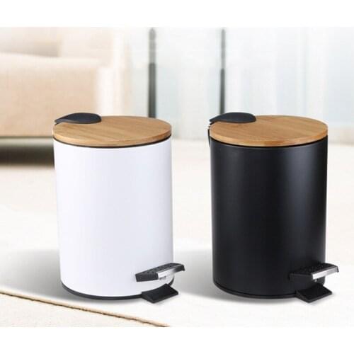 3/5L Wooden Flip Step Trash Can Garbage Rubbish Bin Waste Container Organizer for Bathroom Kitchen Office