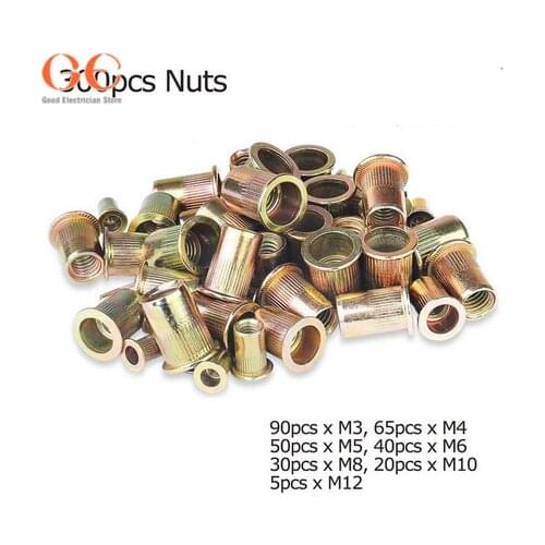 300pcs M3 M4 M5 M6 M8 M10 Flat Rivet Nuts Zinc Plated Carbon Steel Insert Head Threaded Nuts outside furniture bolts and nuts