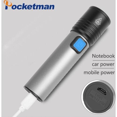 3000 lm USB Rechargeable LED Flashlight With T6 LED Built-in lithium battery Waterproof camping light Zoomable Torch