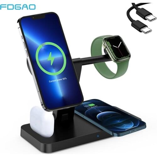 FDGAO 3 In 1 15W Wireless Charger Pad Qi Induction Fast Charging Dock for Apple Watch 5 4 3 2 1 Airpods Pro iPhone 11 XS XR X 8