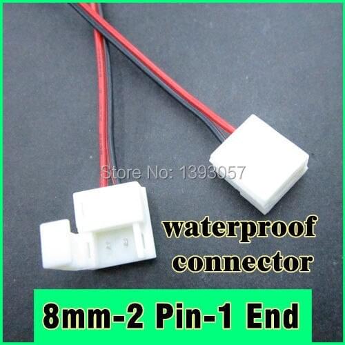 50pcs 3528 led flexible strip waterproof connector 8mm 2 pin 1 end connector cable for single color led strip