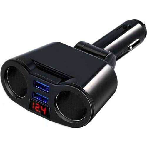 SOONHUA Dual USB Car Charger With Car Cigarette Lighter Socket Splitter Power Outlet Adapter Voltage Display For Car SUV
