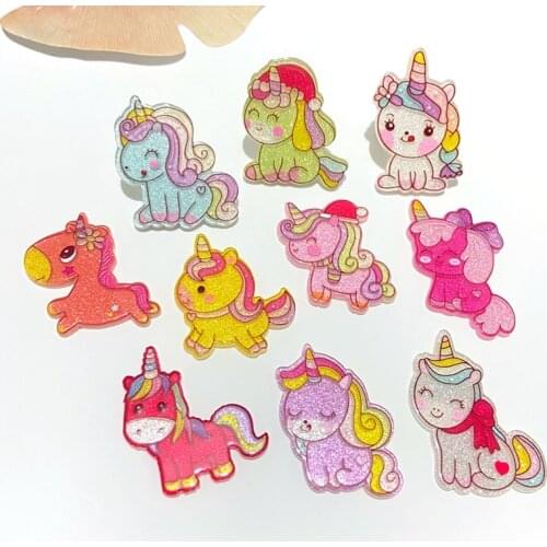 10Pcs/lots Shiny Unicorn Cartoon Planar Resin Set Flatback Home Decorations DIY Arts Crafts Sticker Accessories