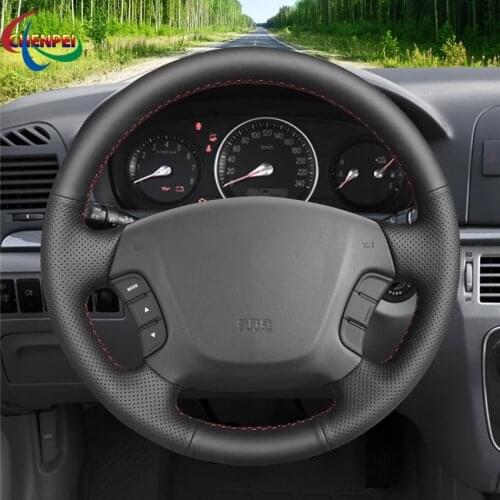 DIY Hand Sewing Non-slip Black Leather Car Steering Wheel Cover For Kia Carens 2007-2011 Car Interior Decoration Accessories