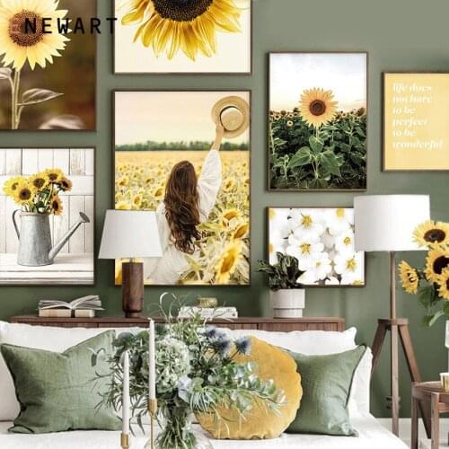 Girl Sunflower Field Positive Life Quote Wall Art Nordic Posters and Prints Nature Landscape Canvas Painting Pictures Home Decor