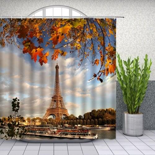 Hot Sale Eiffel Tower scenery Shower Curtains Cruise Ship Natural Scenery Bathroom Decor Home Bath Waterproof Cloth Curtain Set