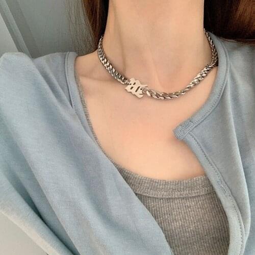 Hangzhi 2021 New Trend Same Hip Hop Cuban Stainless Steel Bracelet Men and Women Personality Trend Letter Necklace