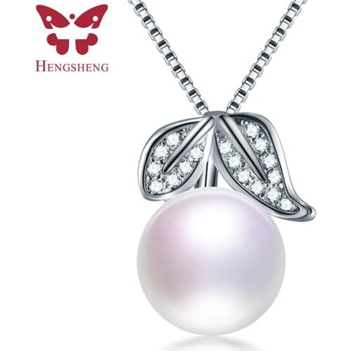 HENGSHENG Top Quality Genuine Natural Freshwater Pearl Necklace Women 925 Sterling Silver Zircon Leaf Pendant Fine Jewelry