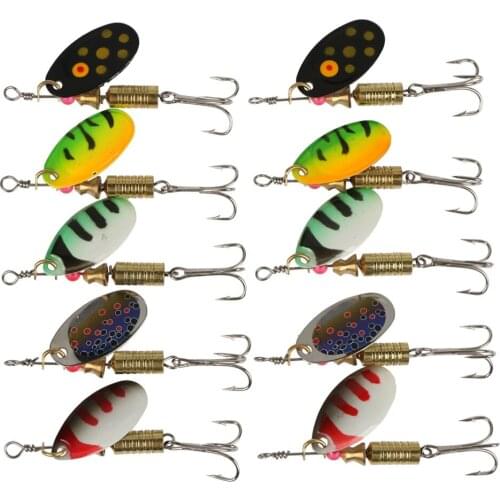HiUmi 10pcs Spinners Spoon Fishing Lure Hard Artificial Bait Fishing Tool 5 Colors 3.5g 5.5g