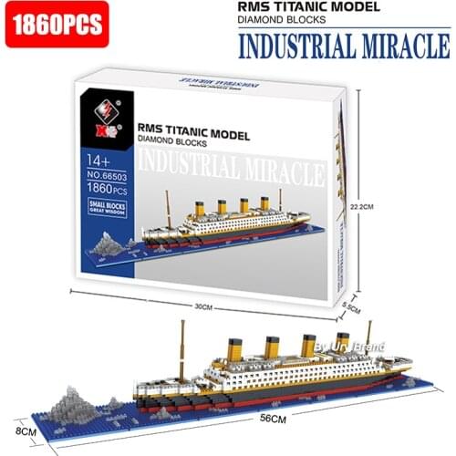 1860pcs With Box DIY Diamond Mini 3D Bricks Titanic Cruise Set Movies Boat Ship Building Blocks Toys for Kids