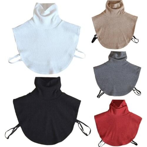 Q1FA Korean Turtleneck Dickey Detachable Ribbed Knitted Half Top Mock Neck Sweater Solid Color False Fake Collar Neck Warmer for