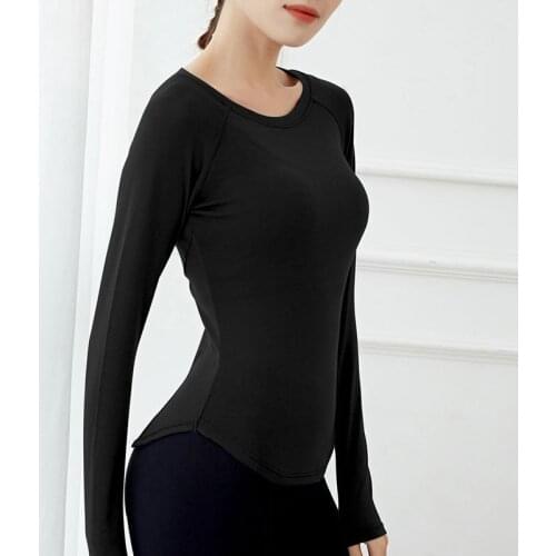 Gym Crop Tops Women Yoga Long Sleeve Shirts Sexy Tight Solid Backless Workout Round Neck Sports Tops Fitness Wear