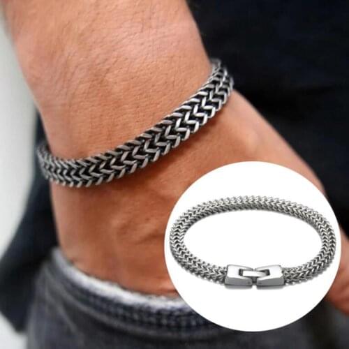 Minimalist Men Stainless Steel Bracelet Vintage Oxidized Double Curb Chain Bracelet Punk Style Cubic Foxtail Chain Male Pulseira