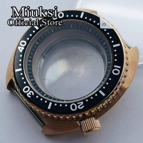 Miuksi 45mm rose gold watch case sapphire glass black bezel black chapter ring fit NH35 NH36 movement