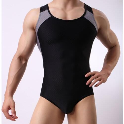 Mens Swimwear 2021 Summer Bodysuit One-piece Trendy Sports Fitness Color-blocking Swimsuit Sleeveless Round Neckline Jumpsuit
