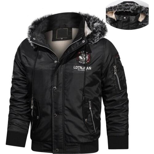 2021 Mens down jacket Casual Male Outwear Fleece Thick Warm Windbreaker Jacket Hooded Cotton-Padded Army Bomber Pilot Parks