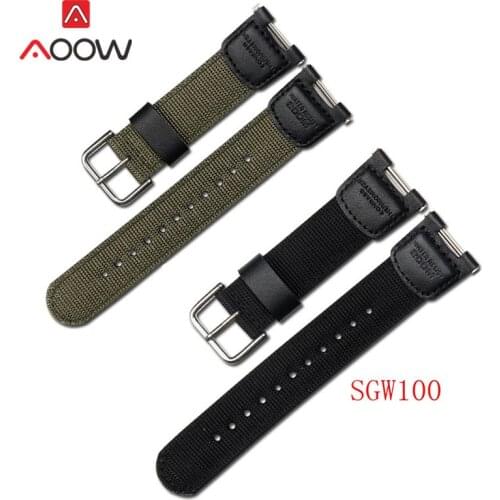 Nylon Leather Strap for Casio SGW-100 SGW100 GW-3500B Men Sport Replace Band Stainless Steel Buckle Watch Accessories Army Green