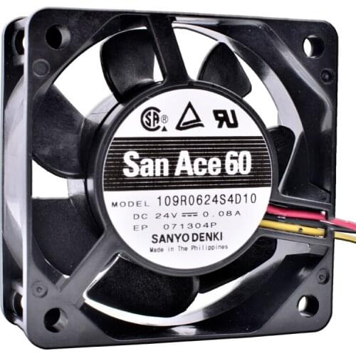 Brand new original 109R0624S4D10 6cm 60x60x25mm DC24V 0.08A 3-wire industrial computer inverter silent cooling fan