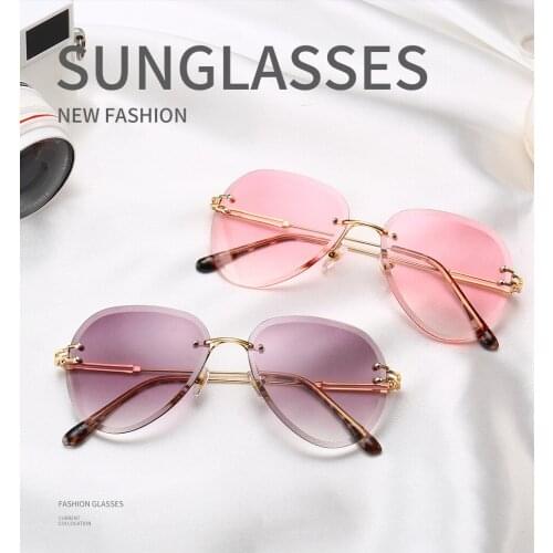 New Pilot Luxury Fashion Gradient 2020 Rimless Sunglasses Women UV400 Glasses