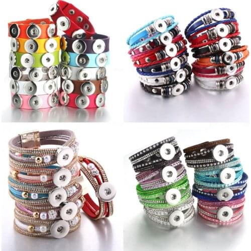 10pcs/lot Wholesale New Braided Leather 18mm Snap Bracelets DIY Snap Button Bracelet Interchangeable Snap Jewelry For Women