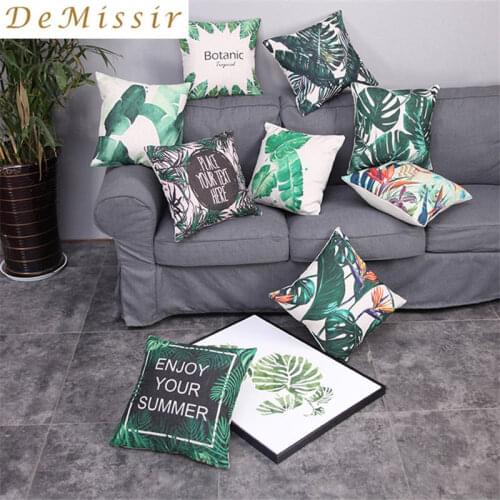 Wholesale Tropical plants Leaves Pattern 45x45cm Cushion Covers Cotton Linen Square throw Pillow Cases Sofa Car Home Decoration