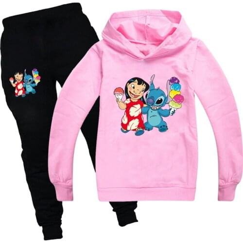 2020 Fall Stitch Clothes for Boys Children Cartoon Boy Winter Long Sleeve Hoodie+pants 2PCS Sets Pink Sweet Girls Clothing