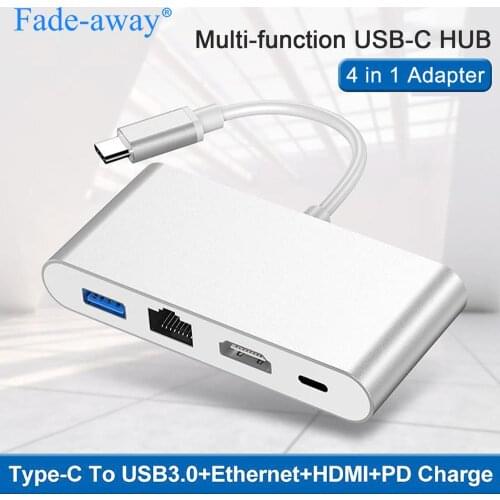 USB Type C to HDMI 4K+Gigabit Ethernet RJ45+USB 3.0 Type C OTG Hub Adapter USB-C Splitter for Macbook Air Pro Huawei Samsung Dex