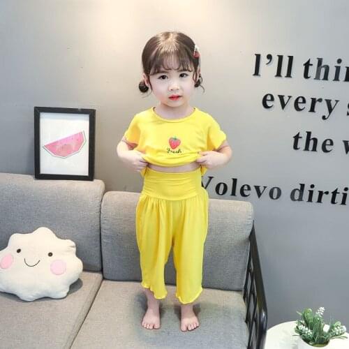 Pajamas Set For Girls Baby Summer Comfortable Modal Printed Home Suit Loose High Waist Pants Breathable Short Sleeve T-Shirt Set
