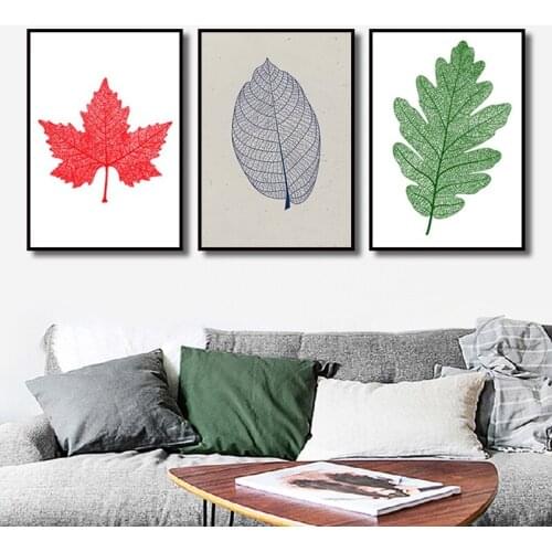 Plant Poster Decor Painting Red Blue Green Leaves Art Picture Canvas Painting Pictures Decoration for Living Room 3Pcs Frameless