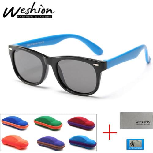 WESHION Boys Girls Polarized Sunglasses Fashion Rivet Kids Sun Glasses Resin Safe Frame For 2-10 years Old Shades With Case