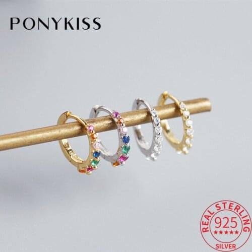 PONYKISS Trendy 925 Sterling Silver Colorful Zircon huggie chic Hoop Earrings for Women Anniversary Fine Jewelry chic Accessory
