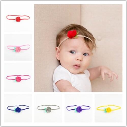 50pcs/lot Wholesale girls1.6" Mini Leaved Felt Rose Flowers Headband Newborn Elastic Headwear Hair Accessories FDA213