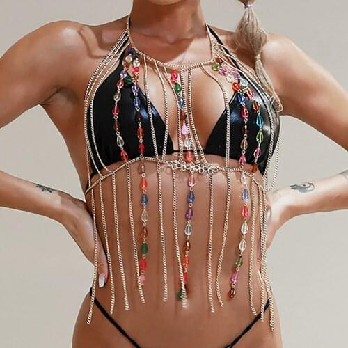 2021 New Adjustable Halter Body Chain Womens Multicolor Acrylic Decoration Sling Bra Chain Fashion Gothic Sexy Top Body Jewelry